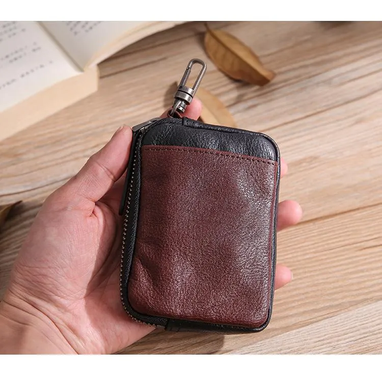 Leather Mens Card Wallets Cool Small Zipper Card Wallet Key Wallet with Belt Clip For Men