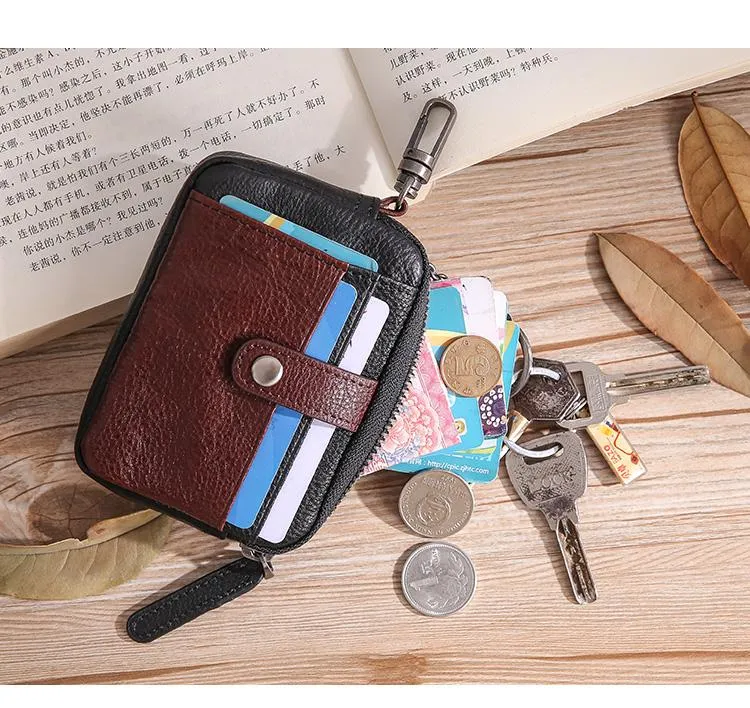 Leather Mens Card Wallets Cool Small Zipper Card Wallet Key Wallet with Belt Clip For Men