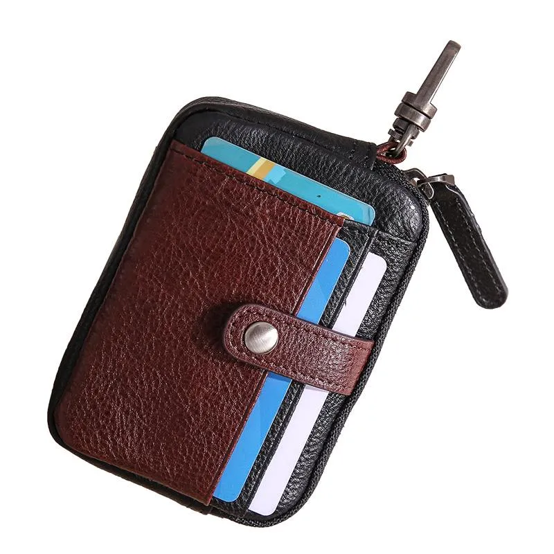 Leather Mens Card Wallets Cool Small Zipper Card Wallet Key Wallet with Belt Clip For Men