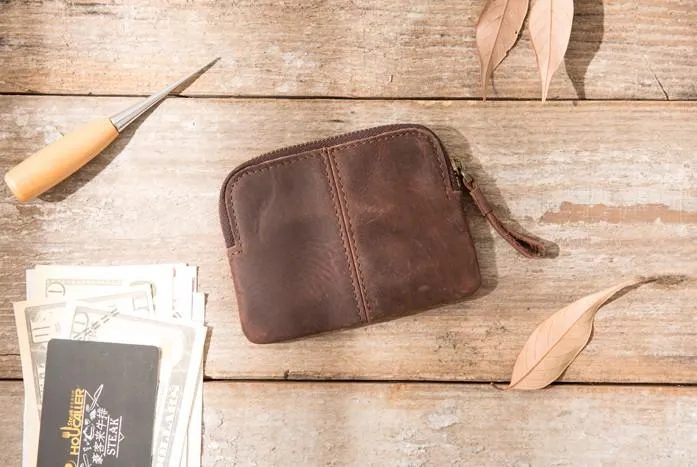 Leather Mens Coin Holders Slim Front Pocket Wallet Change Wallet for Men