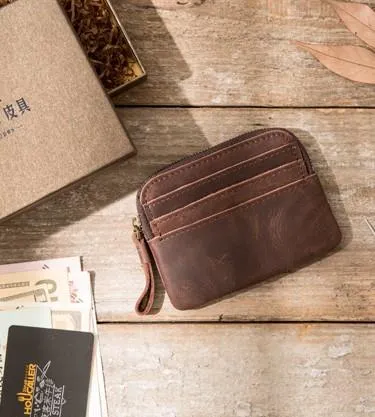 Leather Mens Coin Holders Slim Front Pocket Wallet Change Wallet for Men