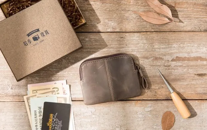 Leather Mens Coin Holders Slim Front Pocket Wallet Change Wallet for Men