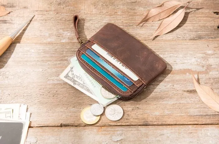 Leather Mens Coin Holders Slim Front Pocket Wallet Change Wallet for Men