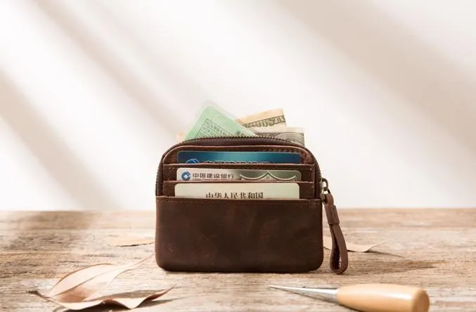 Leather Mens Coin Holders Slim Front Pocket Wallet Change Wallet for Men