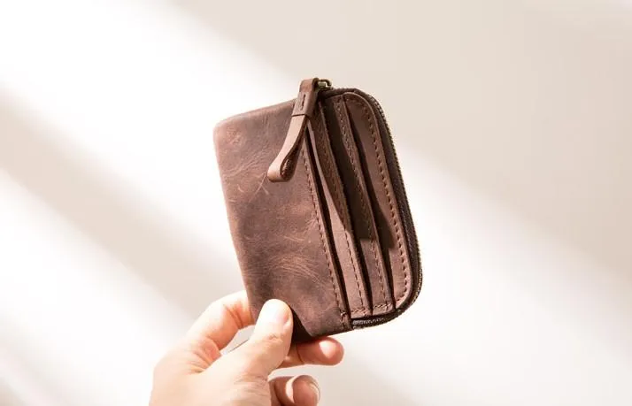 Leather Mens Coin Holders Slim Front Pocket Wallet Change Wallet for Men