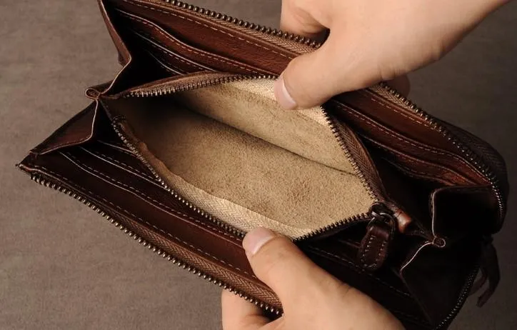 Leather Mens Cool Long Leather Wallet Phone Zipper Clutch Wallet Wristlet Wallet for Men