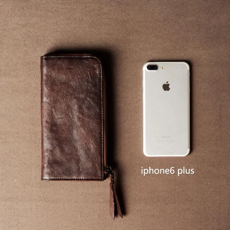 Leather Mens Cool Long Leather Wallet Phone Zipper Clutch Wallet Wristlet Wallet for Men