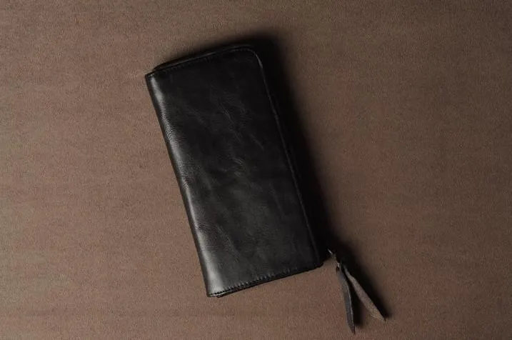 Leather Mens Cool Long Leather Wallet Phone Zipper Clutch Wallet Wristlet Wallet for Men