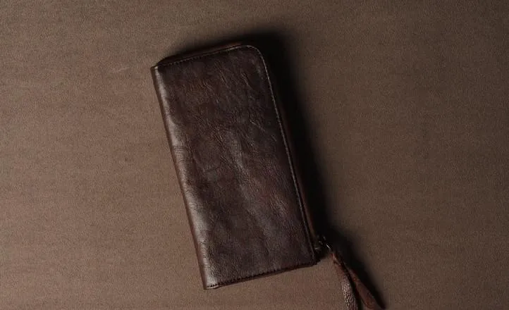 Leather Mens Cool Long Leather Wallet Phone Zipper Clutch Wallet Wristlet Wallet for Men