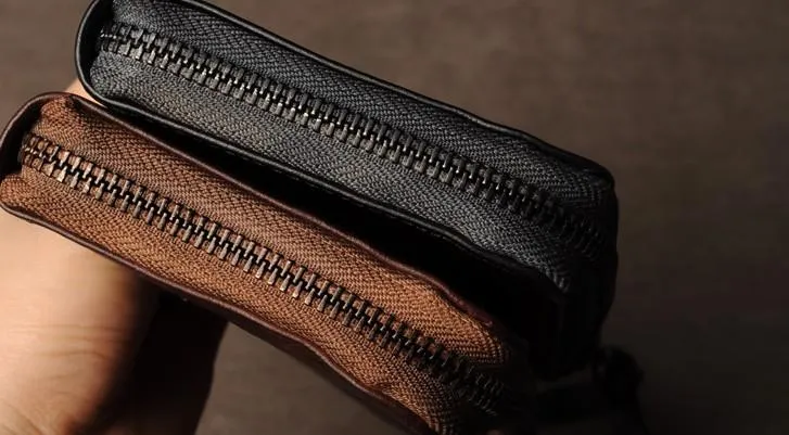 Leather Mens Cool Long Leather Wallet Phone Zipper Clutch Wallet Wristlet Wallet for Men