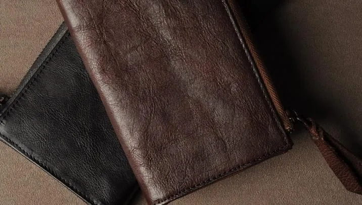 Leather Mens Cool Long Leather Wallet Phone Zipper Clutch Wallet Wristlet Wallet for Men