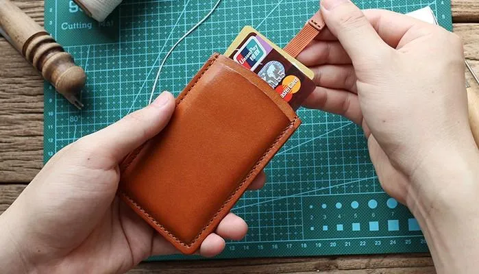 Leather Mens Slim Card Wallet Front Pocket Wallet Small Change Wallets for Men