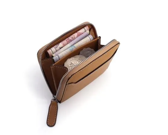 Leather Mens Zipper Front Pocket Wallet Card Wallet Slim billfold Small Change Wallet for Men