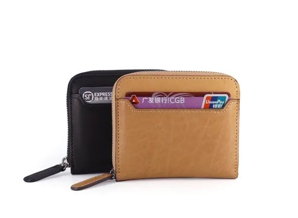Leather Mens Zipper Front Pocket Wallet Card Wallet Slim billfold Small Change Wallet for Men