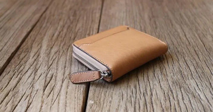 Leather Mens Zipper Front Pocket Wallet Card Wallet Slim billfold Small Change Wallet for Men