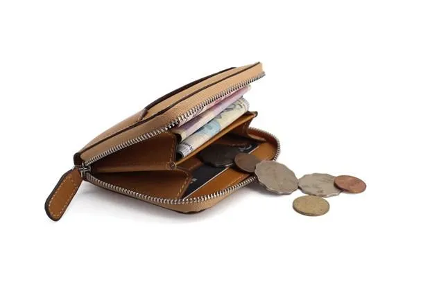 Leather Mens Zipper Front Pocket Wallet Card Wallet Slim billfold Small Change Wallet for Men