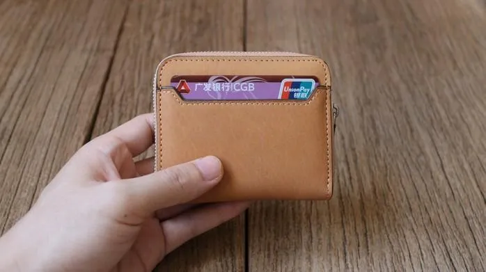 Leather Mens Zipper Front Pocket Wallet Card Wallet Slim billfold Small Change Wallet for Men