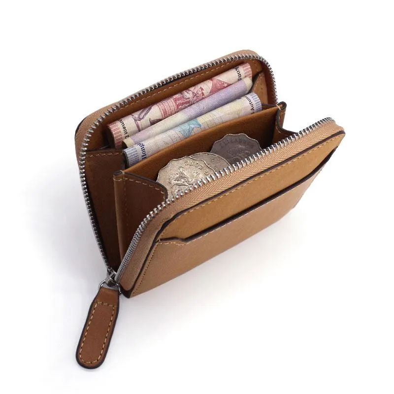 Leather Mens Zipper Front Pocket Wallet Card Wallet Slim billfold Small Change Wallet for Men