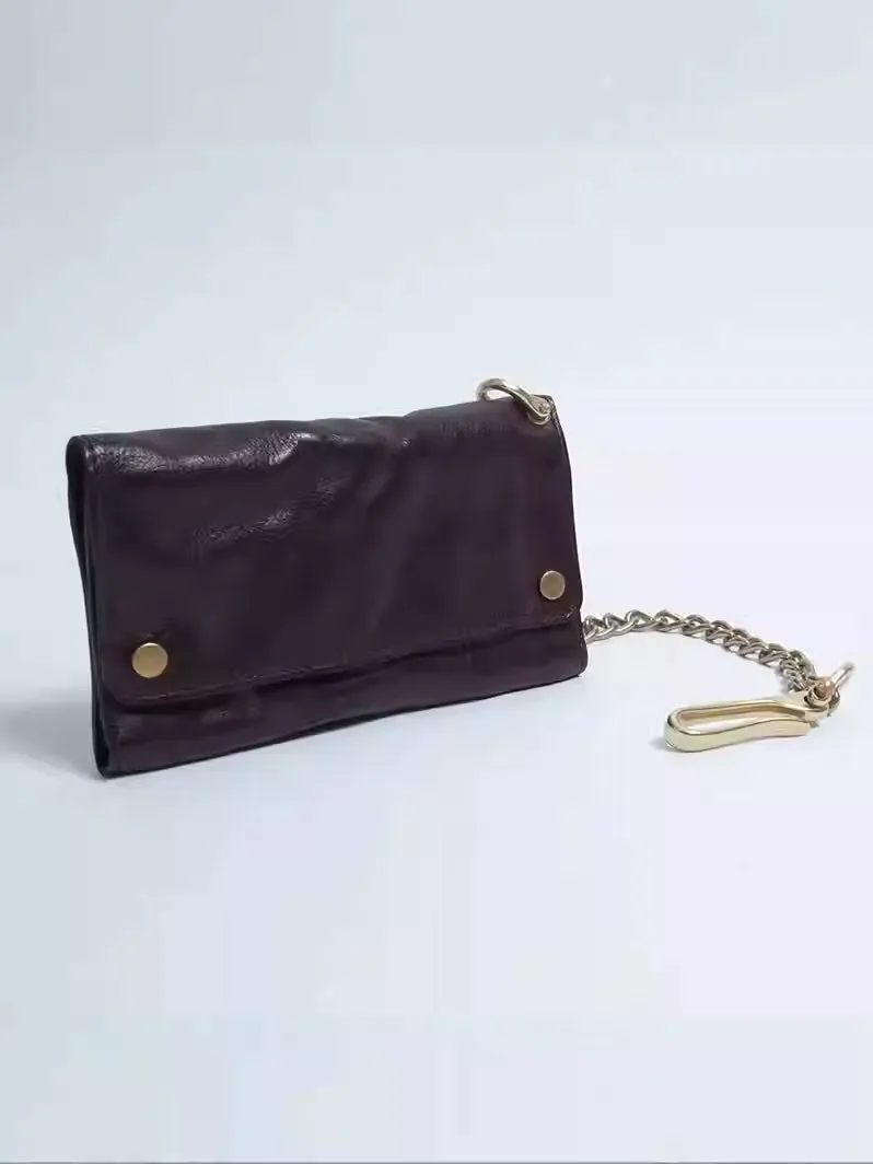 Leather Trifold Wallet on A Chain Trifold Leather Wallets for Men Biker Chain Wallets