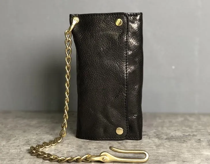Leather Trifold Wallet on A Chain Trifold Leather Wallets for Men Biker Chain Wallets