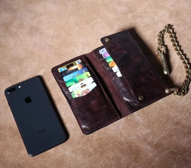 Leather Trifold Wallet on A Chain Trifold Leather Wallets for Men Biker Chain Wallets