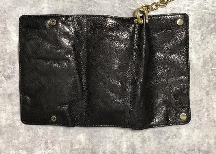 Leather Trifold Wallet on A Chain Trifold Leather Wallets for Men Biker Chain Wallets
