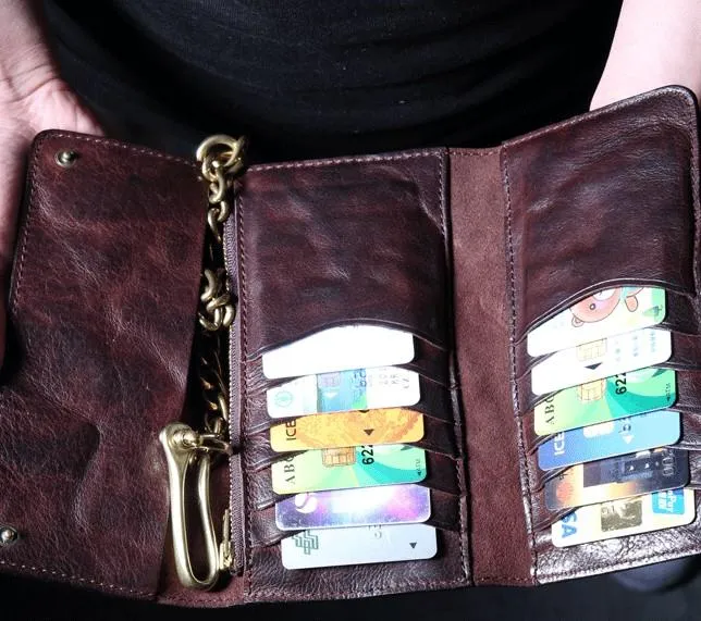 Leather Trifold Wallet on A Chain Trifold Leather Wallets for Men Biker Chain Wallets