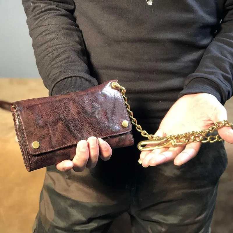 Leather Trifold Wallet on A Chain Trifold Leather Wallets for Men Biker Chain Wallets