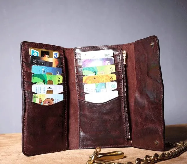 Leather Trifold Wallet on A Chain Trifold Leather Wallets for Men Biker Chain Wallets