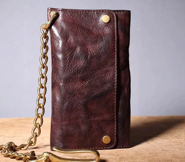 Leather Trifold Wallet on A Chain Trifold Leather Wallets for Men Biker Chain Wallets