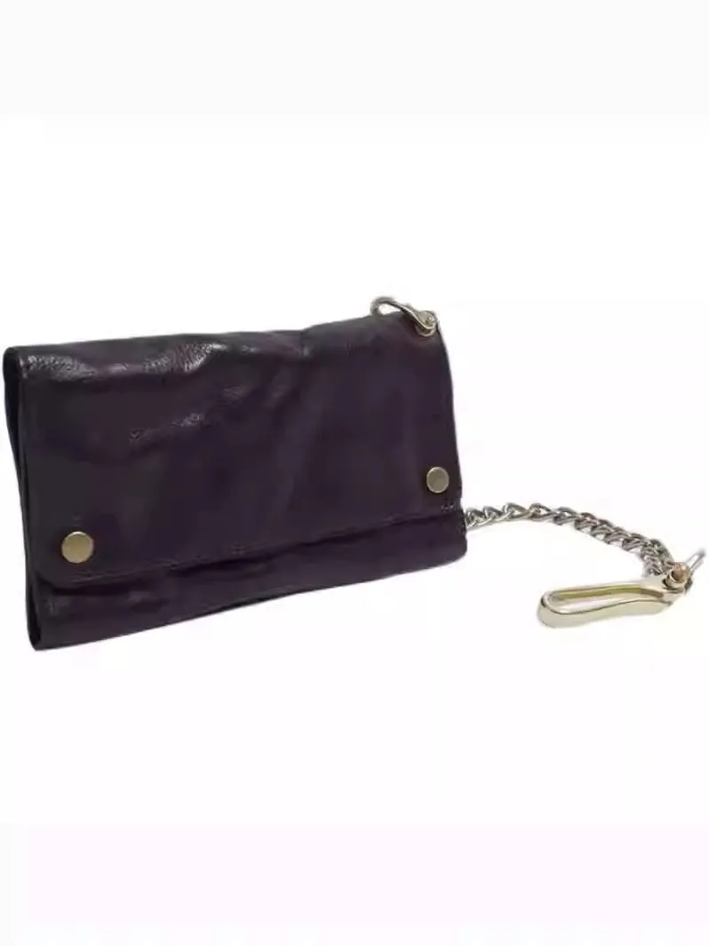 Leather Trifold Wallet on A Chain Trifold Leather Wallets for Men Biker Chain Wallets