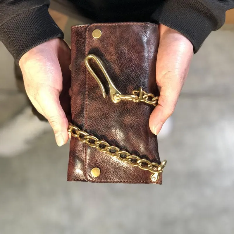 Leather Trifold Wallet on A Chain Trifold Leather Wallets for Men Biker Chain Wallets