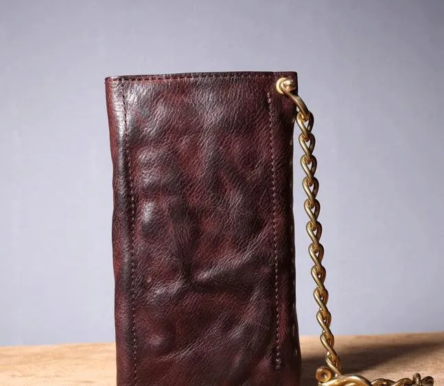 Leather Trifold Wallet on A Chain Trifold Leather Wallets for Men Biker Chain Wallets