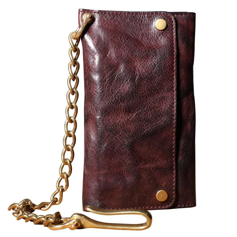 Leather Trifold Wallet on A Chain Trifold Leather Wallets for Men Biker Chain Wallets