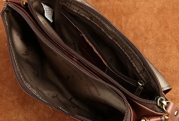 Men Leather clutch Vintage Bifold Coffee Long wallet women leather zip clutch bag
