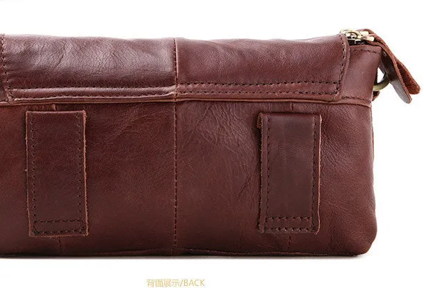 Men Leather clutch Vintage Bifold Coffee Long wallet women leather zip clutch bag