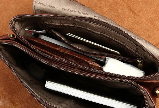 Men Leather clutch Vintage Bifold Coffee Long wallet women leather zip clutch bag