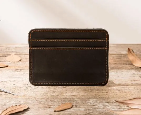 Mens Leather Slim Cards Holder Front Pocket Wallets Card Wallet for Men
