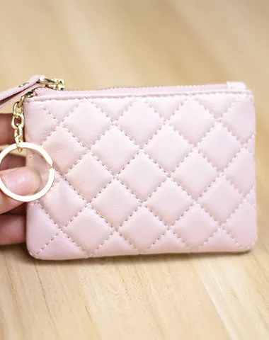 Mini Women Black Leather Zip Coin Wallet with Keychains Keys Wallet Small Zip Change Wallet For Women