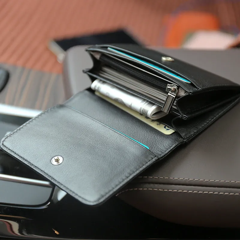 Minimalist Womens Green Leather Billfold Wallet Small Wallet with Coin Pocket Slim Wallet for Ladies