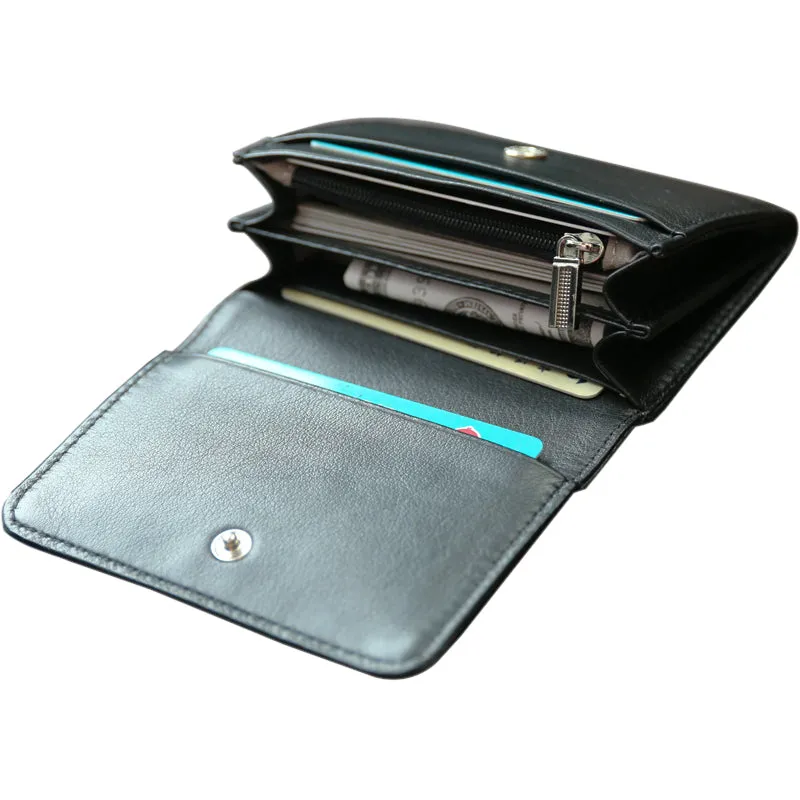 Minimalist Womens Green Leather Billfold Wallet Small Wallet with Coin Pocket Slim Wallet for Ladies