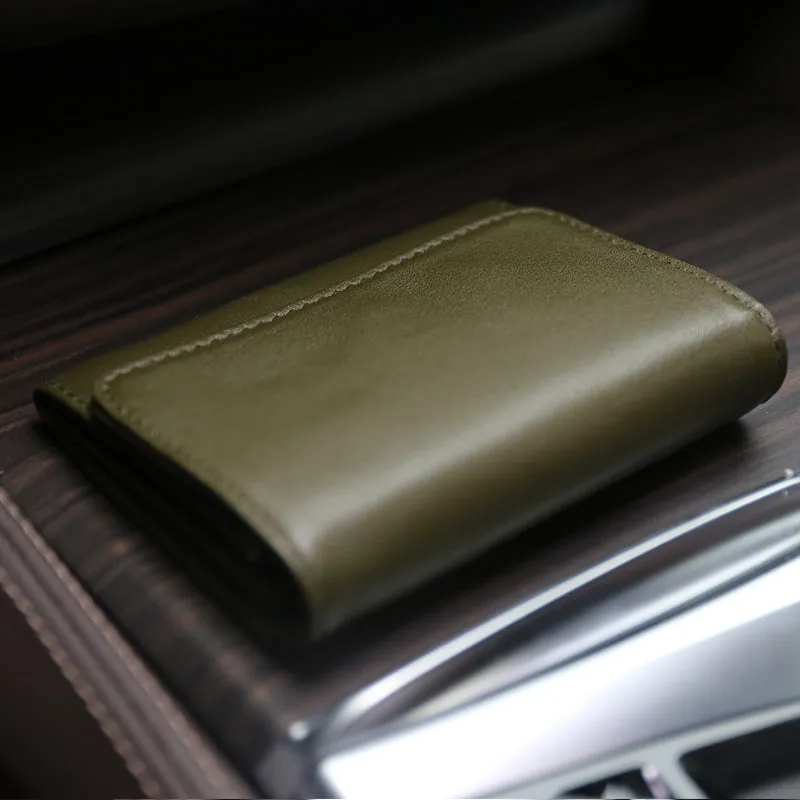 Minimalist Womens Green Leather Billfold Wallet Small Wallet with Coin Pocket Slim Wallet for Ladies