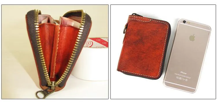 [On Sale] Handmade Mens Leather Biker Chain Wallet Cool Small Biker Wallet with Zippers