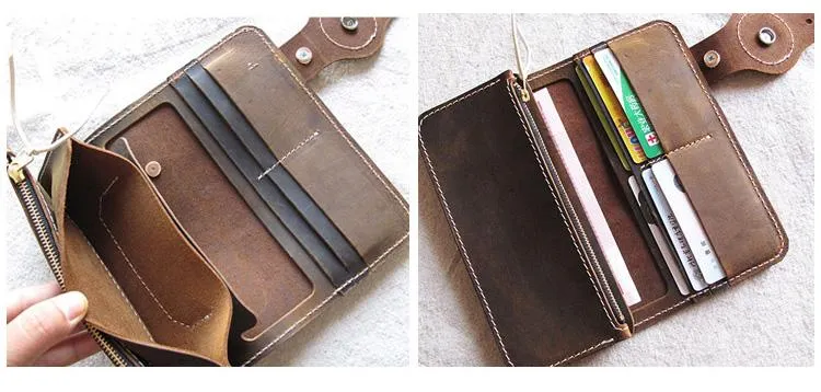 [On Sale] Handmade Mens Long Biker Wallet with Chain Cool Leather Biker Chain Wallet