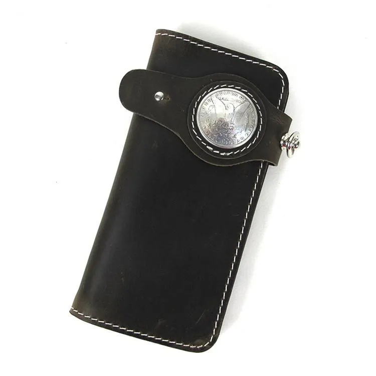 [On Sale] Handmade Mens Long Biker Wallet with Chain Cool Leather Biker Chain Wallet