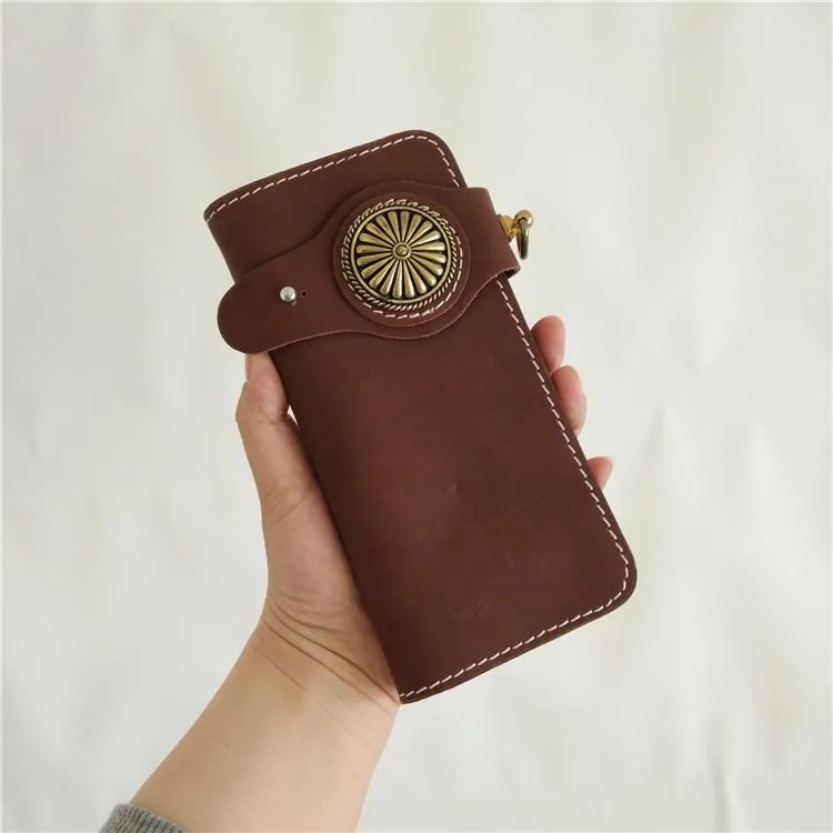 [On Sale] Handmade Mens Long Biker Wallet with Chain Cool Leather Biker Chain Wallet