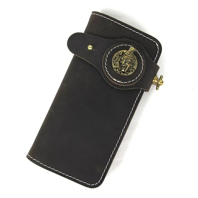 [On Sale]Handmade Mens Long Biker Wallets with Chain Cool Leather Biker Chain Wallet