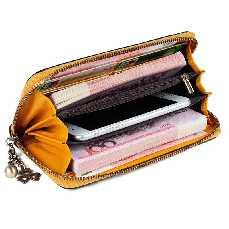 Plum Blossom Flower Tan Leather Wristlet Wallet Womens Zip Around Wallets Flower Ladies Zipper Clutch Wallets for Women