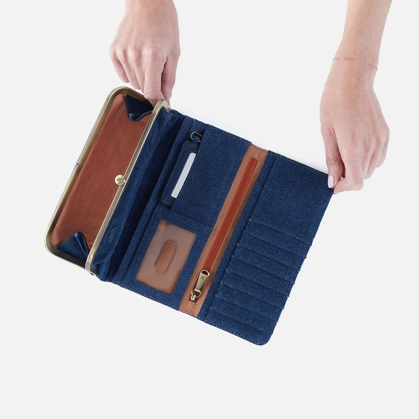 Rachel Continental Wallet In Denim Fabric - Dark Denim