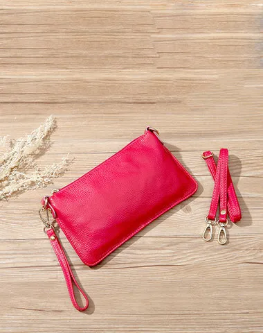 Red Leather Wristlet Wallet Womens Small Minimalist Shoulder Purse Zip Crossbody Purse Slim Shoulder Bag for Women